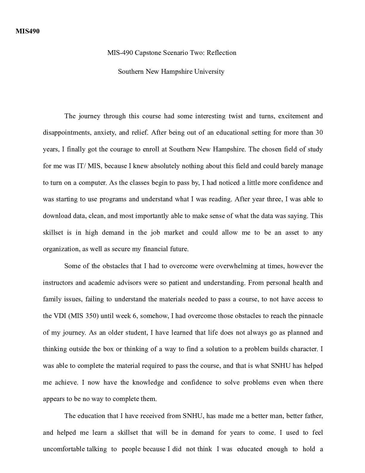 Preview image of MIS capstone part 2 reflection.docx  MIS490  MIS-490 Capstone Scenario Two: Reflection  So document